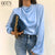 Satin Blouse with Flare Sleeve & Shoulder Pads